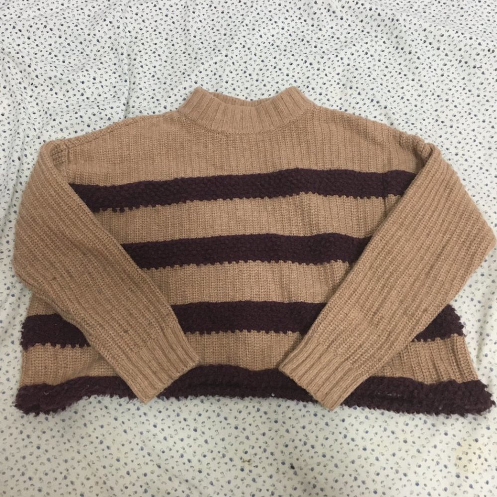 Loft/Lou & Grey fuzzy brown striped sweater